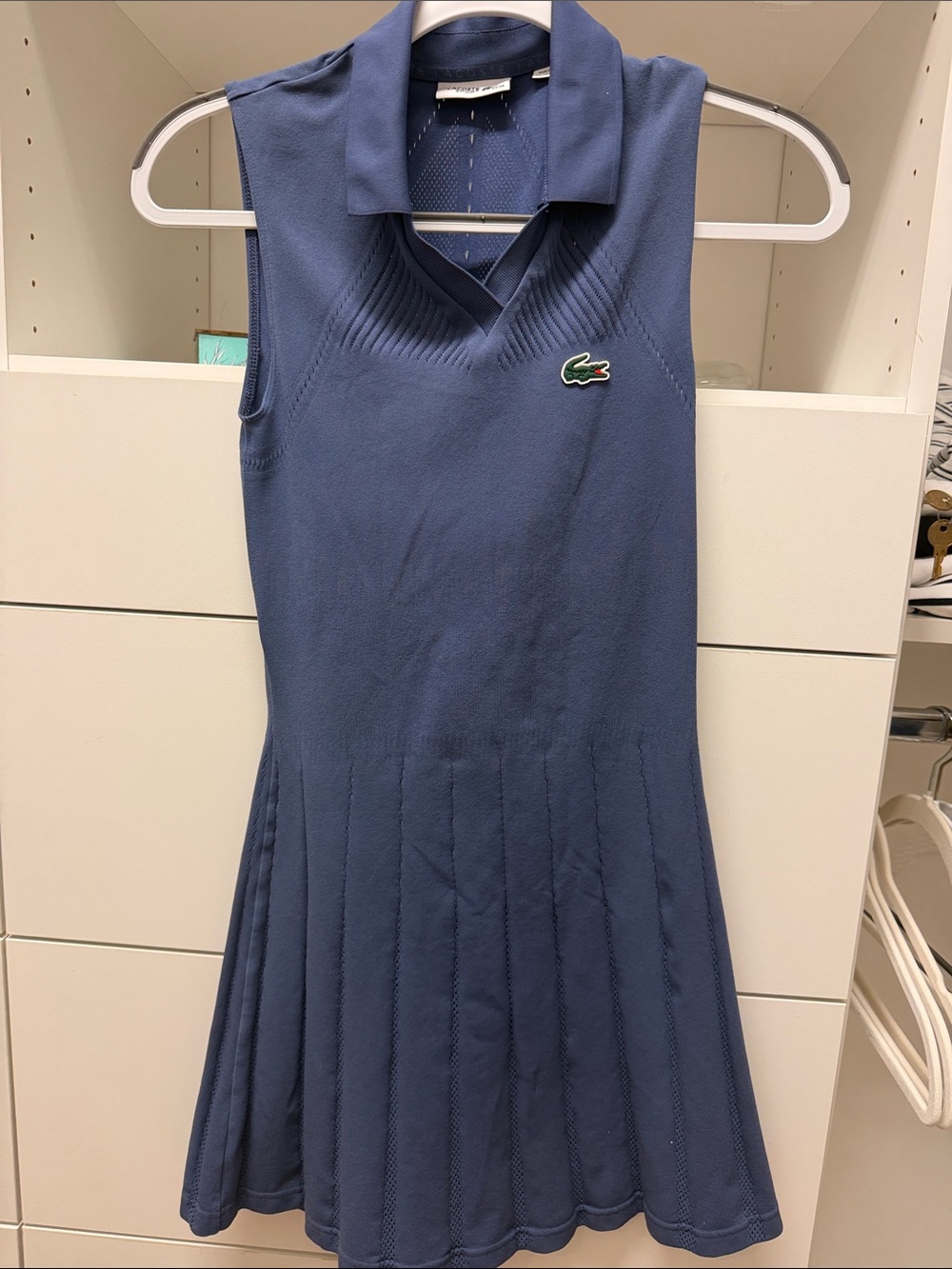 Lacoste Navy Sleeveless Pleated Polo Dress with Crocodile Logo